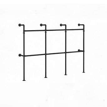 118" Industrial Pipe Clothes Rack 1000 LBS Heavy Duty Wall Mounted Garment Rack, Black Steel