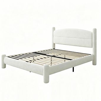 Boucle Noise-Free Platform Bed with Round Headboard & Cylindrical Legs