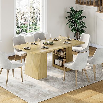 Modern Dining Table, 71" Rectangular Wooden Kitchen Table for 46 People, Dinner Table w/Storage