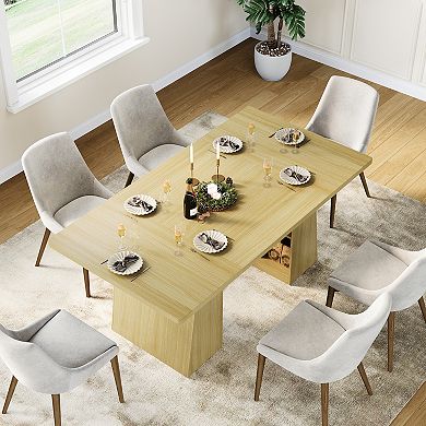 Modern Dining Table, 71" Rectangular Wooden Kitchen Table for 46 People, Dinner Table w/Storage