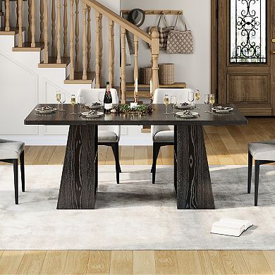 Modern Dining Table, 71" Rectangular Wooden Kitchen Table for 46 People, Dinner Table w/Storage