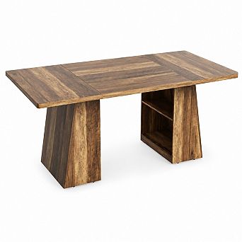 Modern Dining Table, 71" Rectangular Wooden Kitchen Table for 46 People, Dinner Table w/Storage