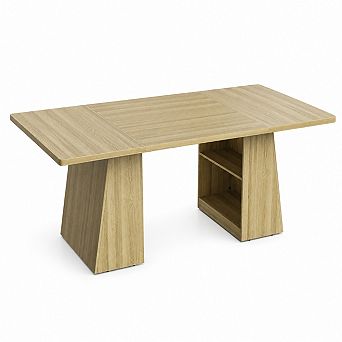 Modern Dining Table, 71" Rectangular Wooden Kitchen Table for 46 People, Dinner Table w/Storage
