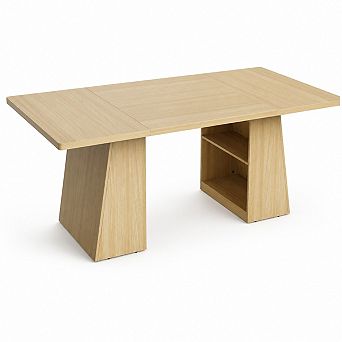 Modern Dining Table, 71" Rectangular Wooden Kitchen Table for 46 People, Dinner Table w/Storage