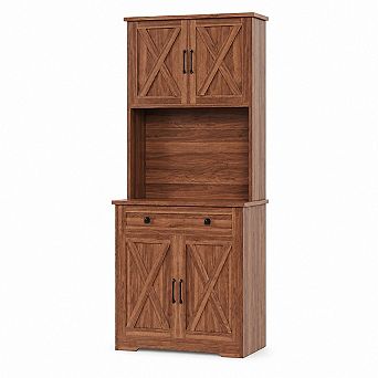 70.5" Pantry Cabinet w/Charging Station, Tall Kitchen Pantry Storage Cabinet with Microwave Stand