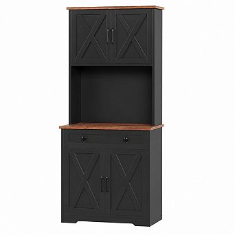 70.5" Pantry Cabinet w/Charging Station, Tall Kitchen Pantry Storage Cabinet with Microwave Stand