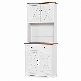 70.5" Pantry Cabinet w/Charging Station, Tall Kitchen Pantry Storage Cabinet with Microwave Stand