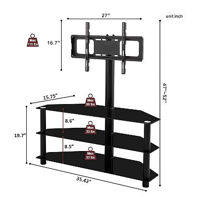 35.4" Multi-Function TV Stand Holds Up To 110 LBs Height Adjustable Swivel Bracket