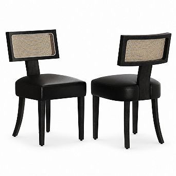 Dining Chairs Set of 2, Modern Upholstered Chairs w/Rattan Wood Back, Armless Kitchen Chairs