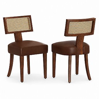 Dining Chairs Set of 2, Modern Upholstered Chairs w/Rattan Wood Back, Armless Kitchen Chairs