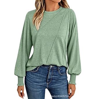 Womens Long Sleeve Shirts Crew Neck Casual Fall Fashion Loose Fit Spring Basic Ladie Tops