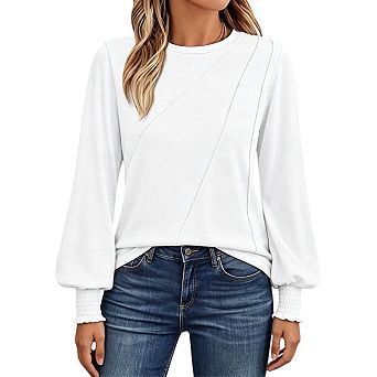 Womens Long Sleeve Shirts Crew Neck Casual Fall Fashion Loose Fit Spring Basic Ladie Tops
