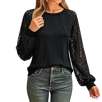 Womens Long Sleeve Shirts Pleated Lace Tops Fall Fashion Outfits Business Casual Blouses