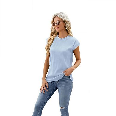 Womens Short Sleeve Textured Tops Crewneck Knit Solid Loose Casual Basic T Shirts Tee Blouses