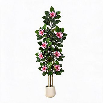 4/5/6 FT Fiddle Leaf Fig Tree Artificial Plant, Large Fake Tree in White Planter, Faux Rubber Tree