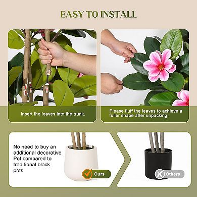 4/5/6 FT Fiddle Leaf Fig Tree Artificial Plant, Large Fake Tree in White Planter, Faux Rubber Tree