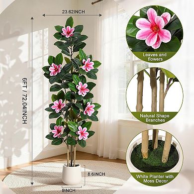 4/5/6 FT Fiddle Leaf Fig Tree Artificial Plant, Large Fake Tree in White Planter, Faux Rubber Tree