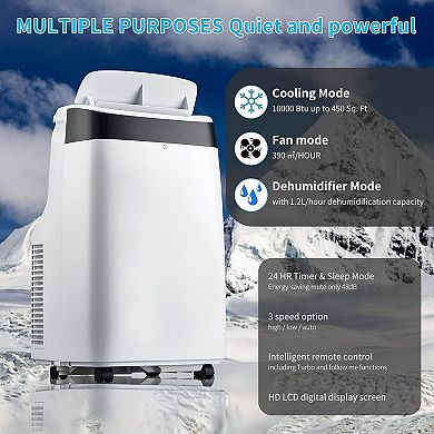 10,000 BTU Portable Air Conditioner with 3-in-1 Cooling, 450 Sq.Ft Coverage