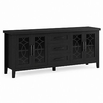 Farmhouse TV Stand w/ Glass Door, Mid Century Modern Entertainment Center,2 Storage Door & 3 Drawer