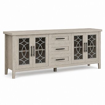 Farmhouse TV Stand w/ Glass Door, Mid Century Modern Entertainment Center,2 Storage Door & 3 Drawer