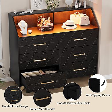 6-Drawer Dresser for Bedroom, Modern Chests of Drawers with Triangle Pattern Top Shelf