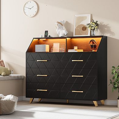 6-Drawer Dresser for Bedroom, Modern Chests of Drawers with Triangle Pattern Top Shelf