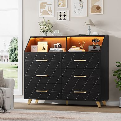 6-Drawer Dresser for Bedroom, Modern Chests of Drawers with Triangle Pattern Top Shelf