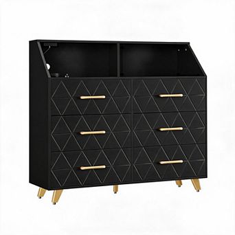 6-Drawer Dresser for Bedroom, Modern Chests of Drawers with Triangle Pattern Top Shelf