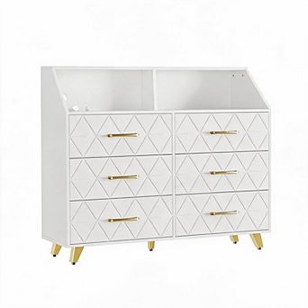 6-Drawer Dresser for Bedroom, Modern Chests of Drawers with Triangle Pattern Top Shelf