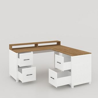 Executive L-Shaped Desk 63" Corner Computer Desk with 4 Storage Drawers