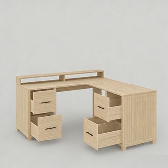 Executive L-Shaped Desk 63" Corner Computer Desk with 4 Storage Drawers