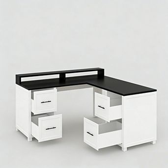 Executive L-Shaped Desk 63" Corner Computer Desk with 4 Storage Drawers