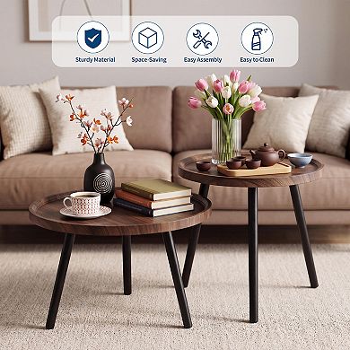 Round Nesting Coffee Table Set of 2, Wood & Metal Accent Table