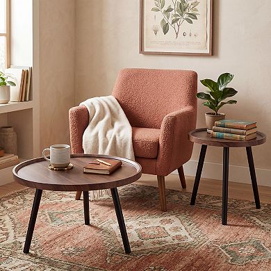 Round Nesting Coffee Table Set of 2, Wood & Metal Accent Table