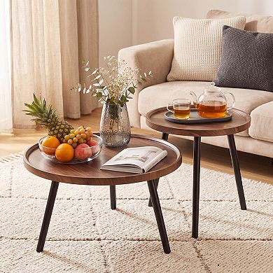 Round Nesting Coffee Table Set of 2, Wood & Metal Accent Table