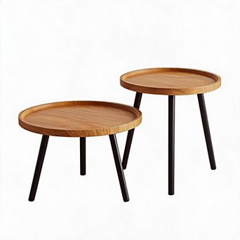 Round Nesting Coffee Table Set of 2, Wood & Metal Accent Table
