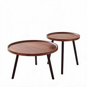 Round Nesting Coffee Table Set of 2, Wood & Metal Accent Table