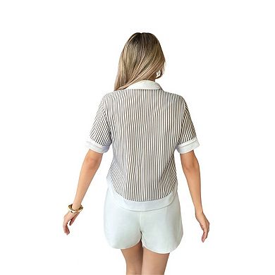 Womens Short Sleeve Button Down Shirts Casual V Neck Collared Blouses Work Tops