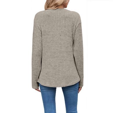 Womens Sweaters Lightweight Long Sleeve Shirts V Neck Tops with Button Fall Outfits