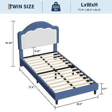 Flannel Fleece Platform Bed Frame, Ice Cream Shaped Headboard w/LED Lights