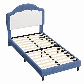 Flannel Fleece Platform Bed Frame, Ice Cream Shaped Headboard w/LED Lights