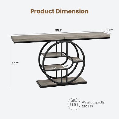 55" Entryway Table, 5-Tier Console Tables for Entryway, Industrial Narrow Sofa Tables with Storage