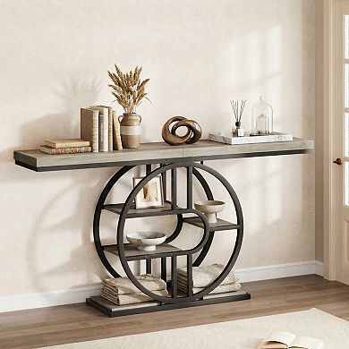 55" Entryway Table, 5-Tier Console Tables for Entryway, Industrial Narrow Sofa Tables with Storage