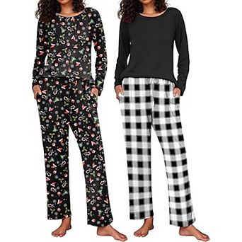 Ekouaer Two Pack Womens Pajama Sets Long Sleeve Pajamas Lounge Set Sleepwear Winter Loungewear