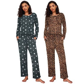 Ekouaer Two Pack Womens Pajama Sets Long Sleeve Pajamas Lounge Set Sleepwear Winter Loungewear