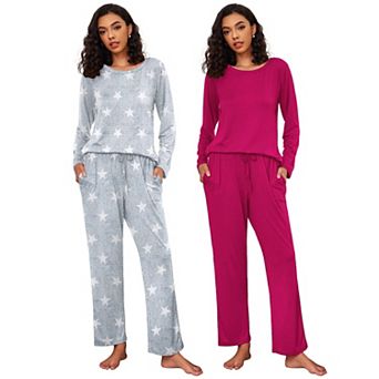 Ekouaer Two Pack Womens Pajama Sets Long Sleeve Pajamas Lounge Set Sleepwear Winter Loungewear