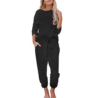 Ekouaer Womens Pajamas Set Long Sleeve Loungewear Soft Lounge Set Joggers with Pockets