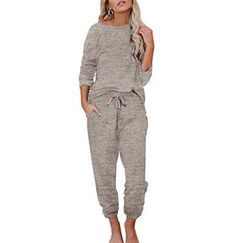 Ekouaer Womens Pajamas Set Long Sleeve Loungewear Soft Lounge Set Joggers with Pockets