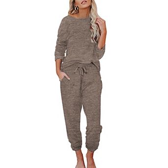 Ekouaer Womens Pajamas Set Long Sleeve Loungewear Soft Lounge Set Joggers with Pockets
