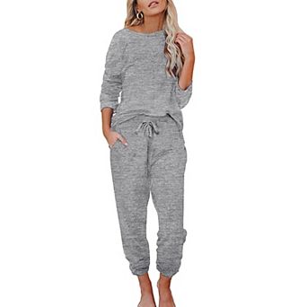 Ekouaer Womens Pajamas Set Long Sleeve Loungewear Soft Lounge Set Joggers with Pockets